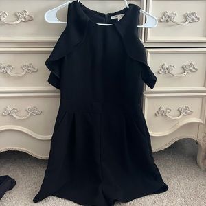 Black off the shoulder ruffle sleeve romper
